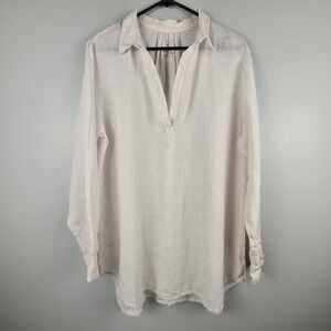 American Colors by Alex Lehr Popover Top Women Size L Ivory Lightweight Linen
